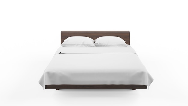 Dubbel bed met houten frame en witte lakens, geïsoleerd Gratis PSD