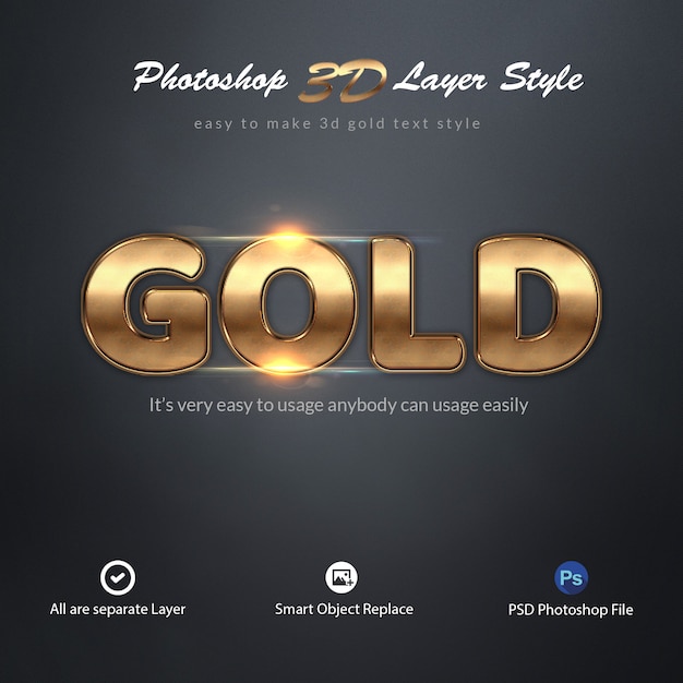 Efectos De Texto 3d Gold Photoshop Layer Style Archivo Psd Premium