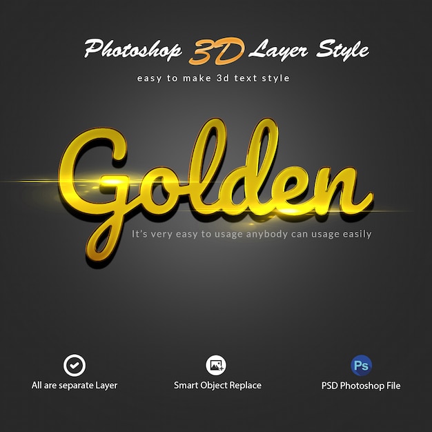Effetti di testo in stile 3d gold photoshop layer Psd Premium