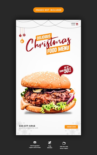 Feliz Navidad Deliciosa Hamburguesa Y Menu De Comida Plantilla De Historia De Redes Sociales Archivo Psd Gratis