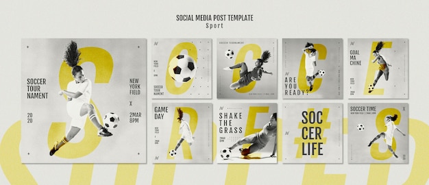 Futbolista femenino publicaciones en redes sociales PSD gratuito