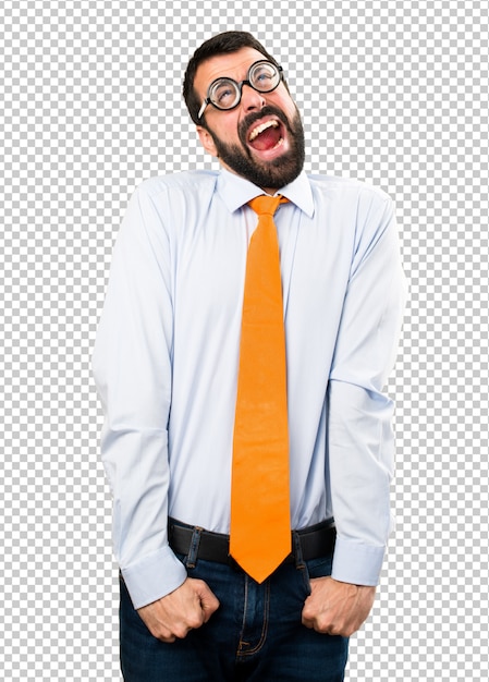 Grappige man met een bril schreeuwen Premium Psd