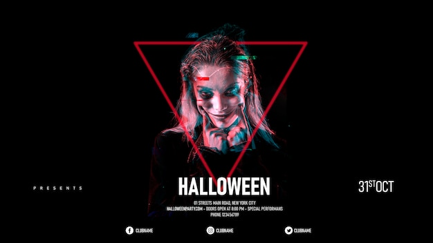 Halloween-make-upvrouw in een driehoek Gratis Psd