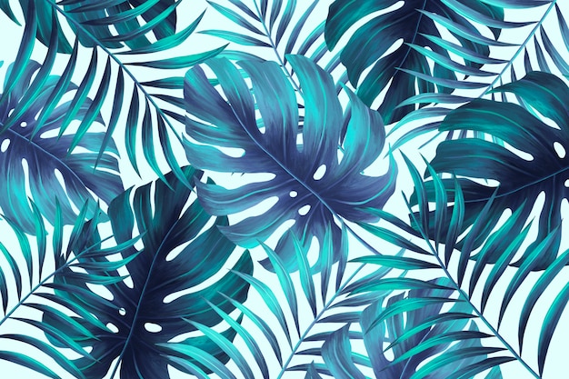 Handgeschilderde zomerprint met tropische bladeren Gratis Psd
