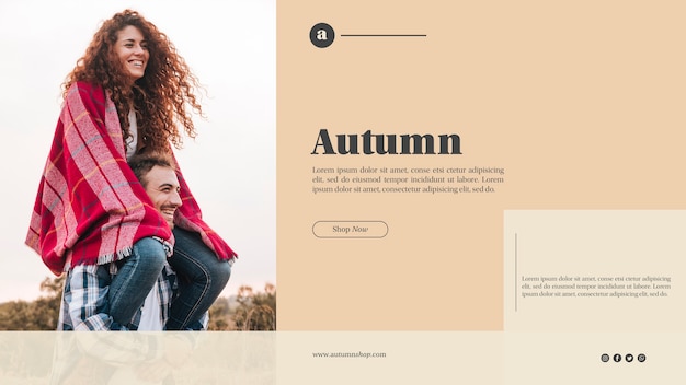 Herfst websjabloon met schattige paar Gratis Psd