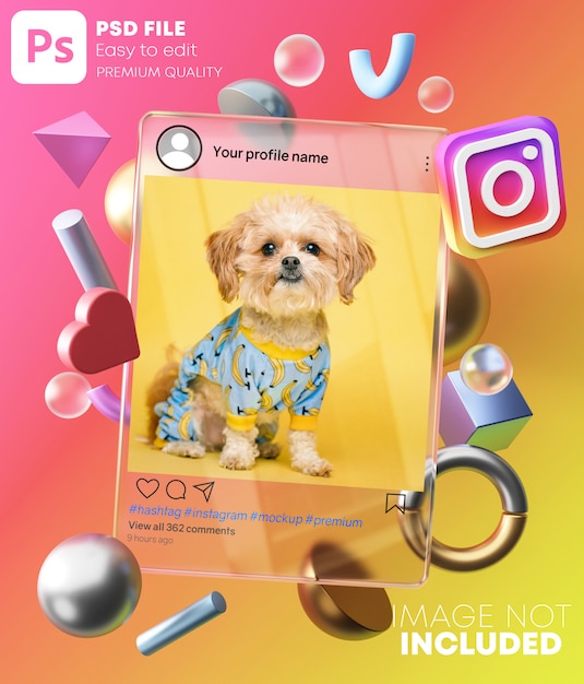 Download Instagram post mockup op glazen frame tussen 3d-moderne vormen. op kleurrijke achtergrond ...