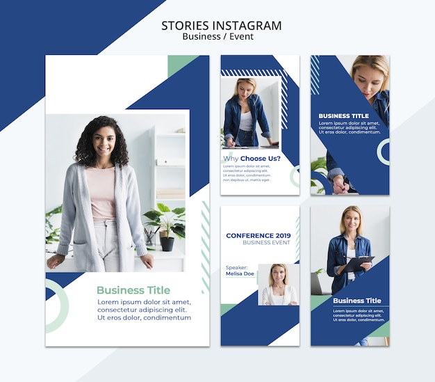 Instagram verhalen inhoud met zakelijke vrouw sjabloon Gratis Psd