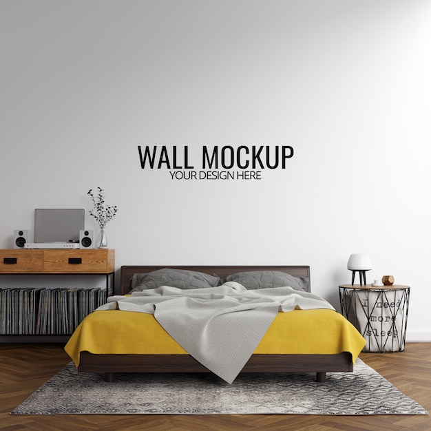 Interieur slaapkamer muur mockup achtergrond Premium Psd