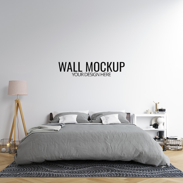 Interieur slaapkamer muur mockup achtergrond Premium Psd