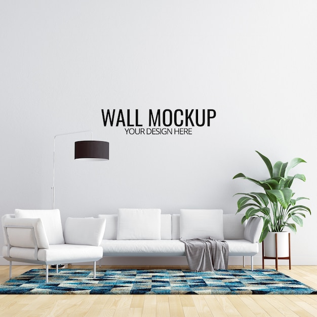 Interieur woonkamer muur mockup met meubels en decoratie Premium PSD