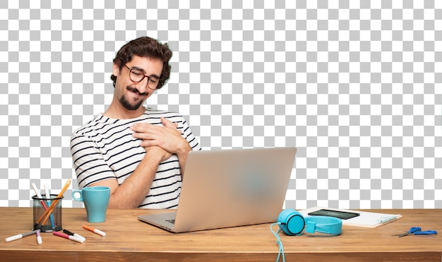 Jonge, bebaarde man grafisch ontwerper. . verliefd concept Premium Psd