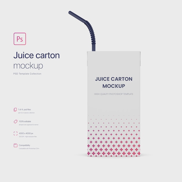 Download Juice paper carton packaging met straw mockup | Gratis PSD Bestanden