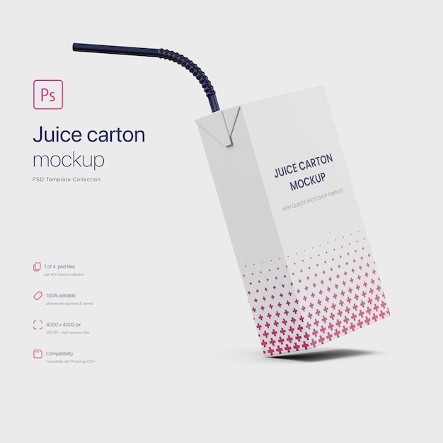 Download Juice paper carton packaging met straw mockup | Gratis PSD Bestanden
