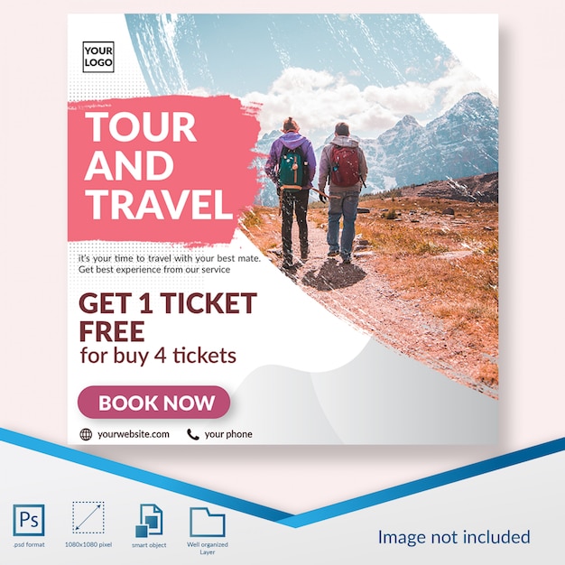 Lo sconto sul tempo di viaggio offre un modello di post sui social media Psd Premium