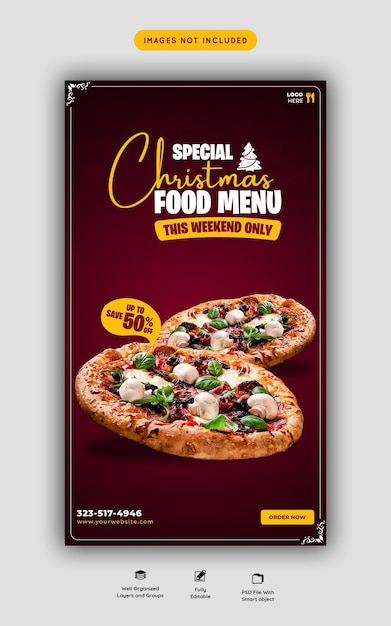 Menu De Comida De Feliz Navidad Y Plantilla De Historia De Redes Sociales De Deliciosa Pizza Archivo Psd Gratis