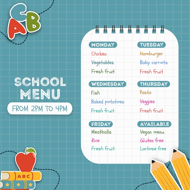 Menu Della Scuola Fatto Per I Bambini Psd Gratis