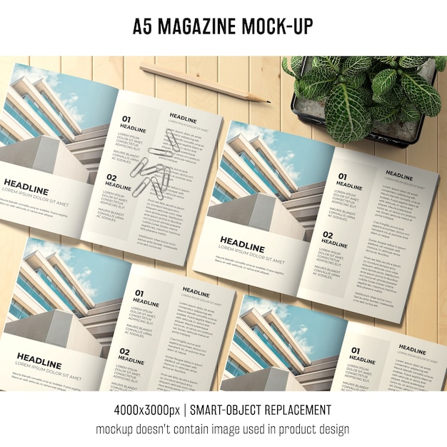 Download Mockup de cuatro revistas abiertas a5 | Archivo PSD Gratis