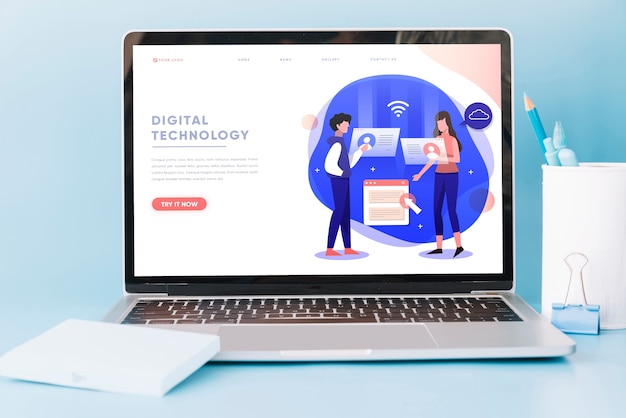 Mockup di laptop sul tavolo di lavoro Psd Gratuite