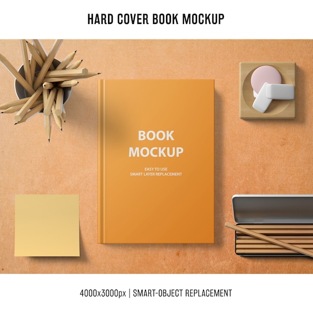 Download Mockup di libro con copertina rigida con nota adesiva | Scaricare PSD gratis