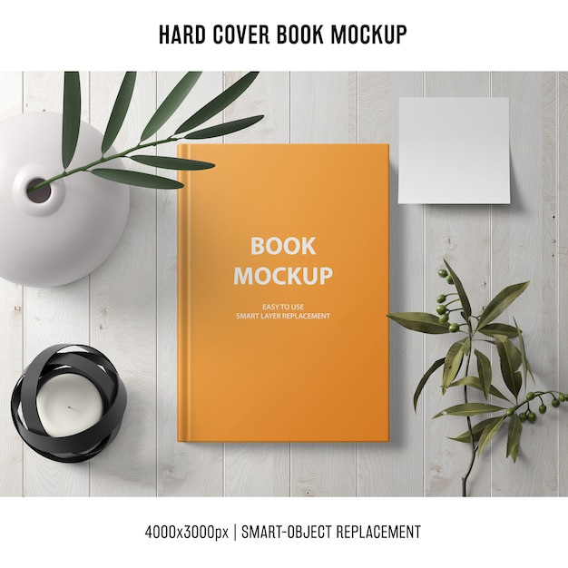 Download Mockup di libro con copertina rigida con piante ...