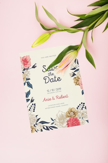 Download Mockup floral de invitación de boda | Archivo PSD Gratis