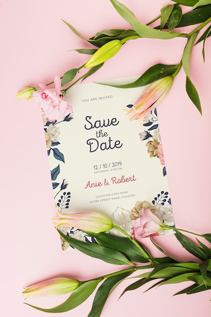 Download Mockup floral de invitación de boda | Archivo PSD Gratis