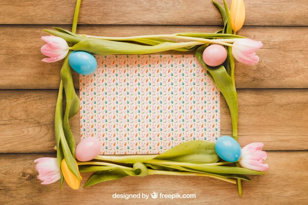 Download Mockup de pascua con flores formando marco | Archivo PSD Gratis