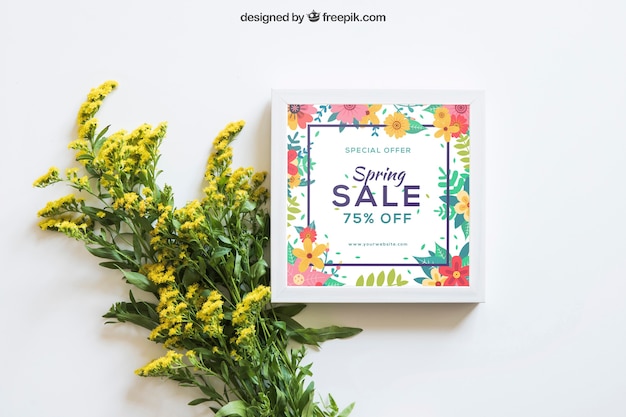 Download Mockup de primavera con marco y flores silvestres | Archivo PSD Gratis