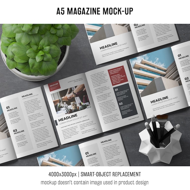 Download Mockup de revista a5 con planta de albahaca | Archivo PSD ...