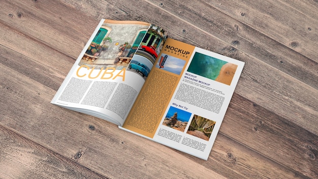 Download Mockup de revista abierta en mesa de madera | Archivo PSD ...