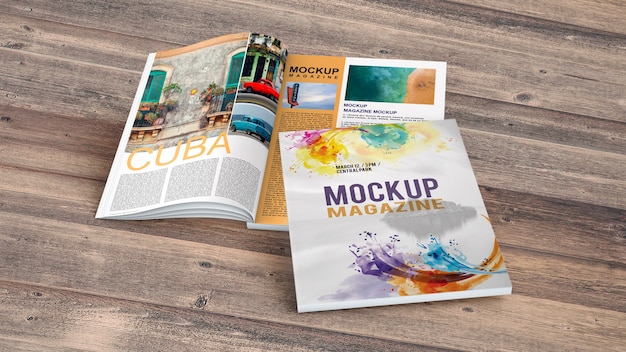 Download Mockup de revista en mesa de madera | Descargar PSD gratis