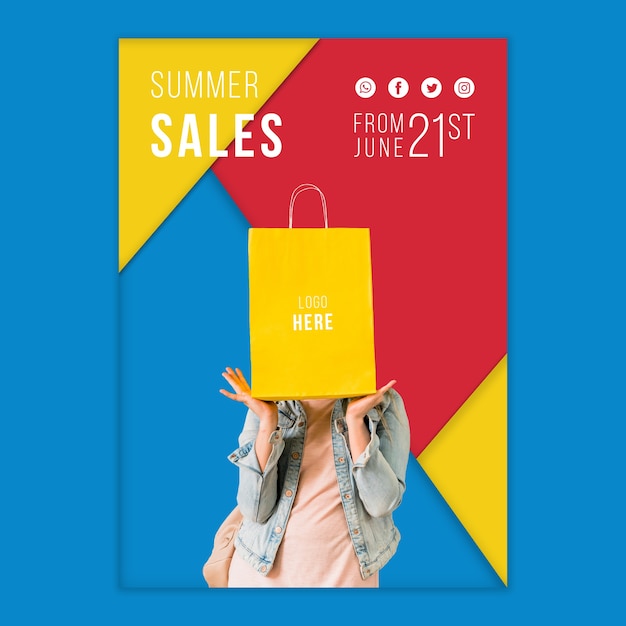 Modello di banner di vendite estive con forme triangolari colorate Psd Gratuite