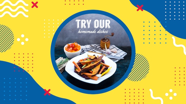 Modello di banner web per ristorante in stile memphis Psd Gratuite