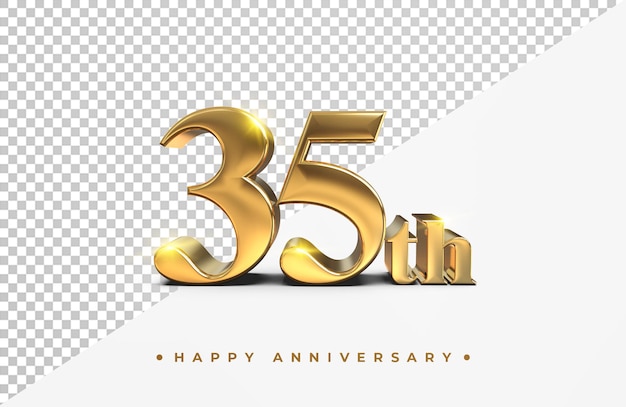 Oro 35 Aniversario Feliz Render 3d Aislado Archivo Psd Premium