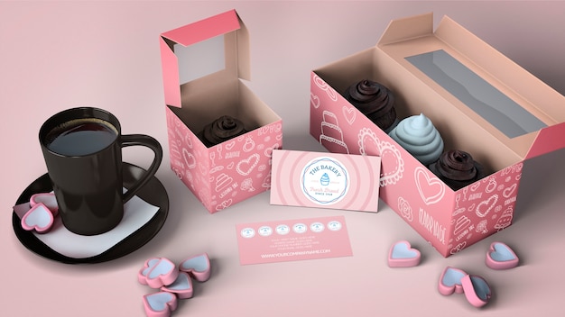 Download Packaging per cupcake e mockup di branding | PSD Gratis