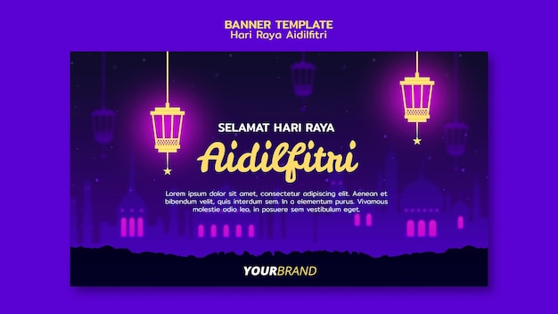 Plantilla de banner de hari raya aidilfitri con linternas ...