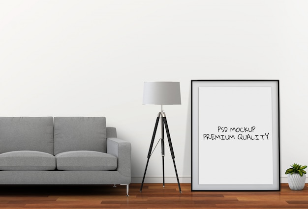 Rappresentazione 3d del manifesto in bianco del manifesto interno del salone su una parete Psd Premium