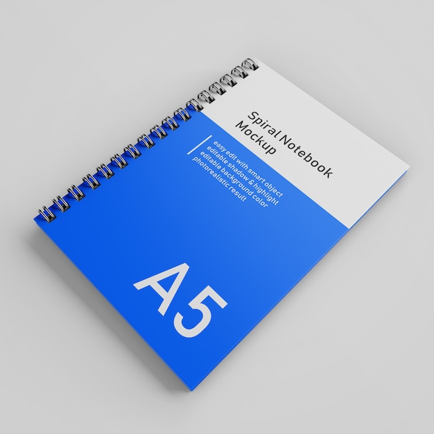 Realistische a5 single office hardcover spiraalbinder notebook mockup ontwerpsjabloon in bovenaanzicht Premium Psd