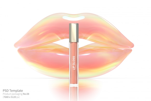 Roze lipgloss geïsoleerd op witte achtergrond 3d render Premium Psd