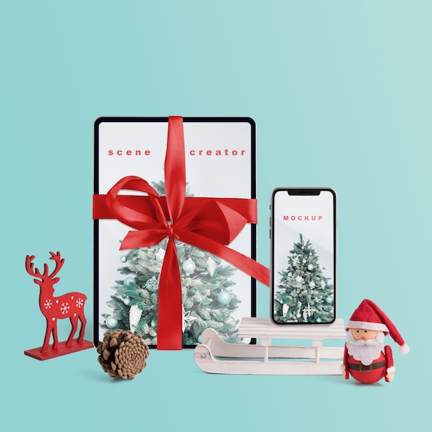 Scène maker mockup met kerst concept Gratis Psd
