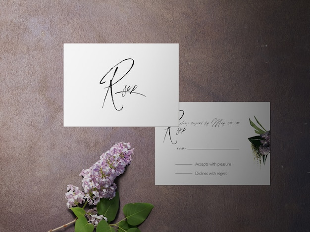Scheda rsvp, carta a tema fiore viola a due facce Psd Premium
