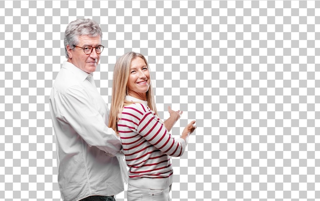 Senior cool marito e moglie sorridente con uno sguardo fiero, soddisfatto e felice Psd Premium