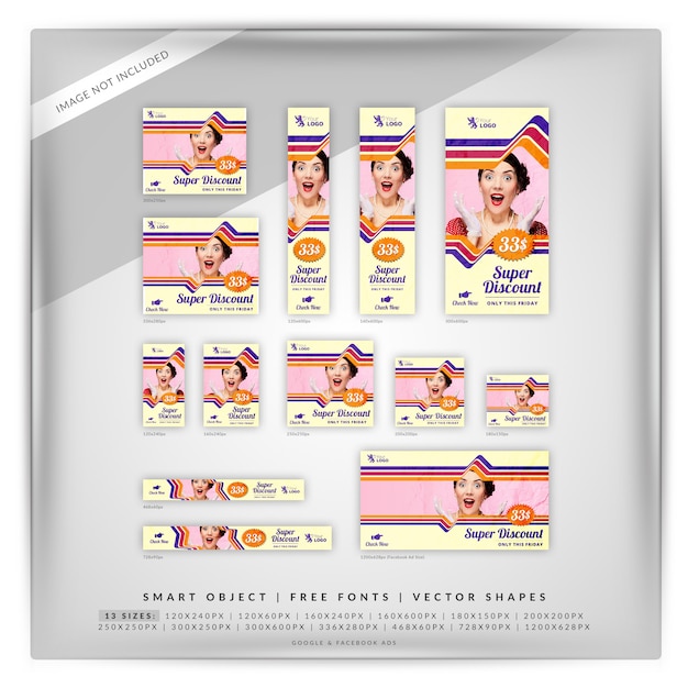Set di banner di google in vendita in stile retrò Psd Premium