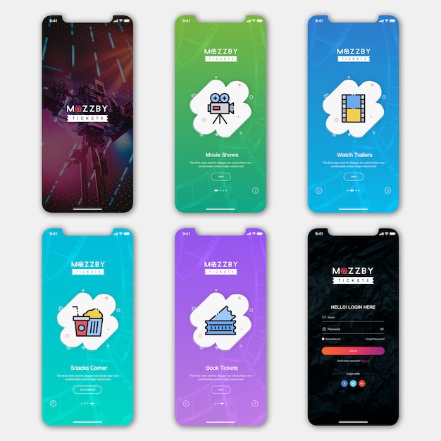 Ticket boeking mobile app ui kit Premium Psd