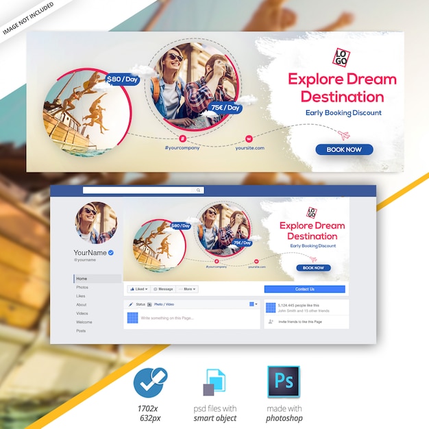Travel - tours banner facebook cover Premium Psd