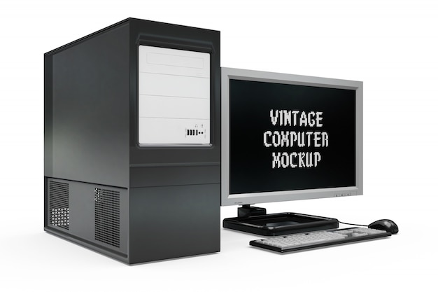 Vintage computer mock-up geïsoleerd Gratis Psd
