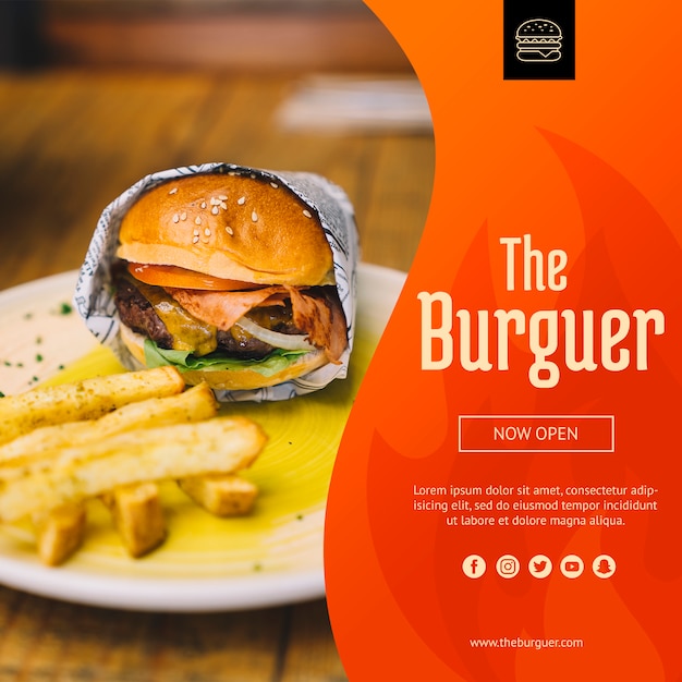 Web mockup met hamburger concept Gratis Psd