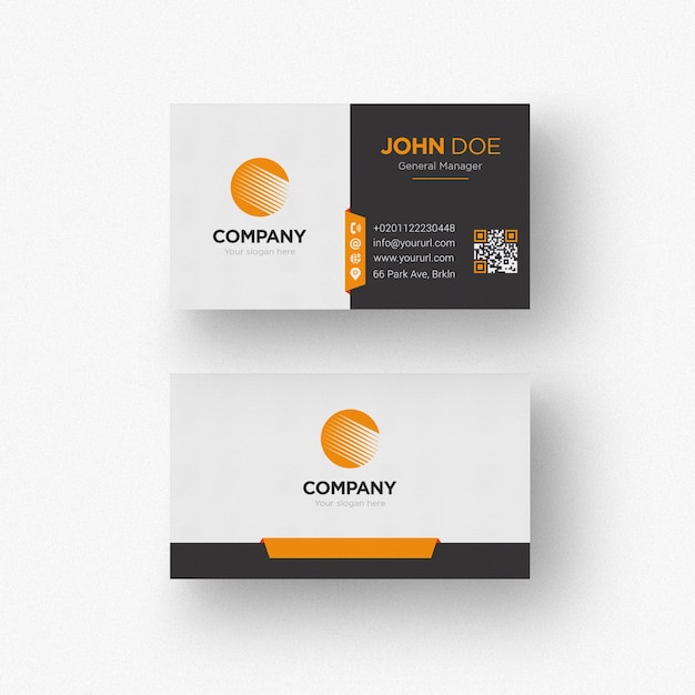 Zwart-wit visitekaartje met oranje details Gratis Psd