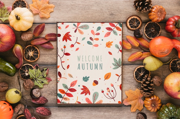 Bienvenue Citation Automne Entoure D Elements D Automne Psd Gratuite