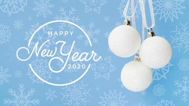 Bonne Année 2020 Avec Boule De Noël Blanche Sur Fond Bleu